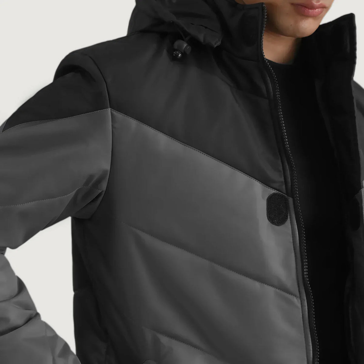 Luka Black & Grey Hooded Puffer Jacket - men's jacket in black & grey nylon-polyester fabric, view 6