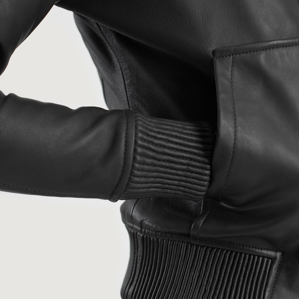 Luna Black Hooded Leather Bomber Jacket - women's jacket in black sheepskin leather, view 6
