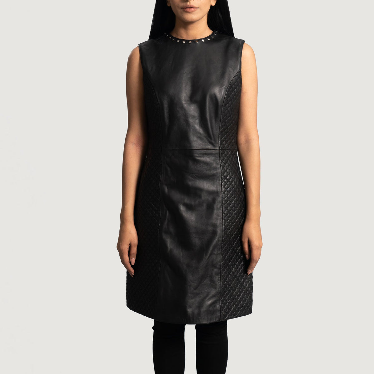 Brex Luxe Black Leather Dress - women's dress in black sheepskin leather, view 1