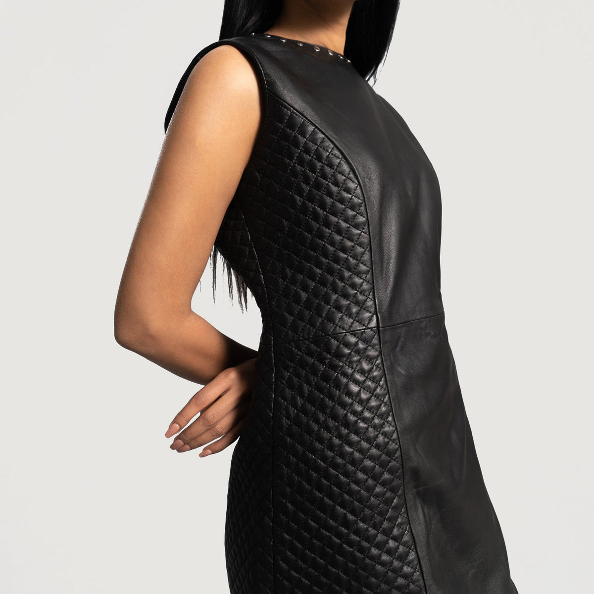 Brex Luxe Black Leather Dress - women's dress in black sheepskin leather, view 4