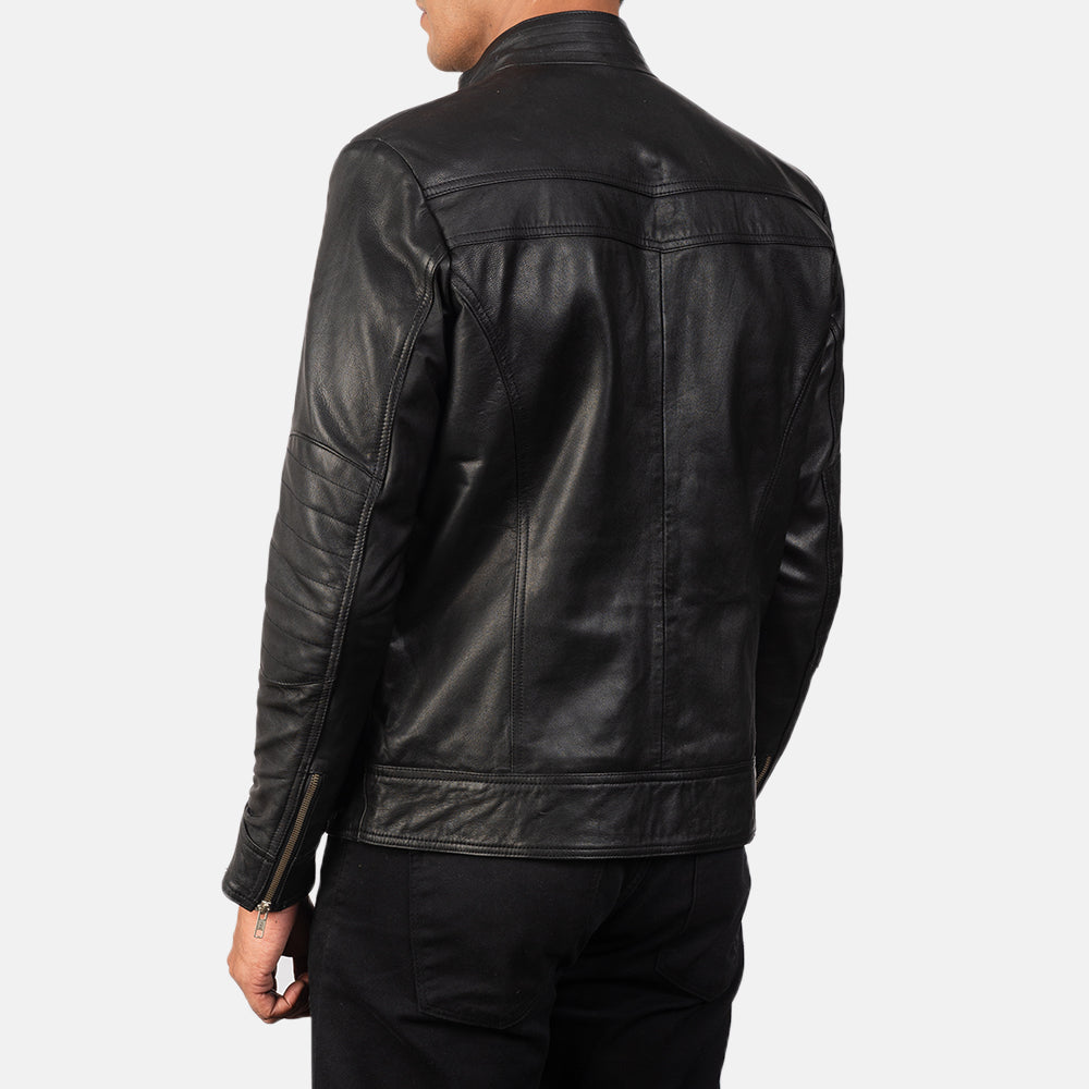 Mack Black Leather Biker Jacket - men's jacket in black goatskin leather, view 5