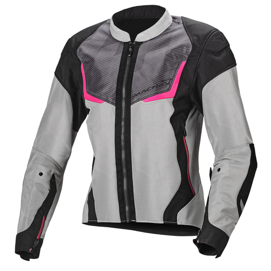 Macna Ladies Orcano Textile Jacket - Light Grey / Pink - Macna motorcycle jacket, view 1
