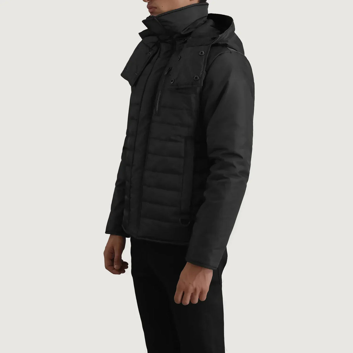 Malcolm Black Hooded Puffer Jacket - men's jacket in black nylon-polyester fabric, view 2