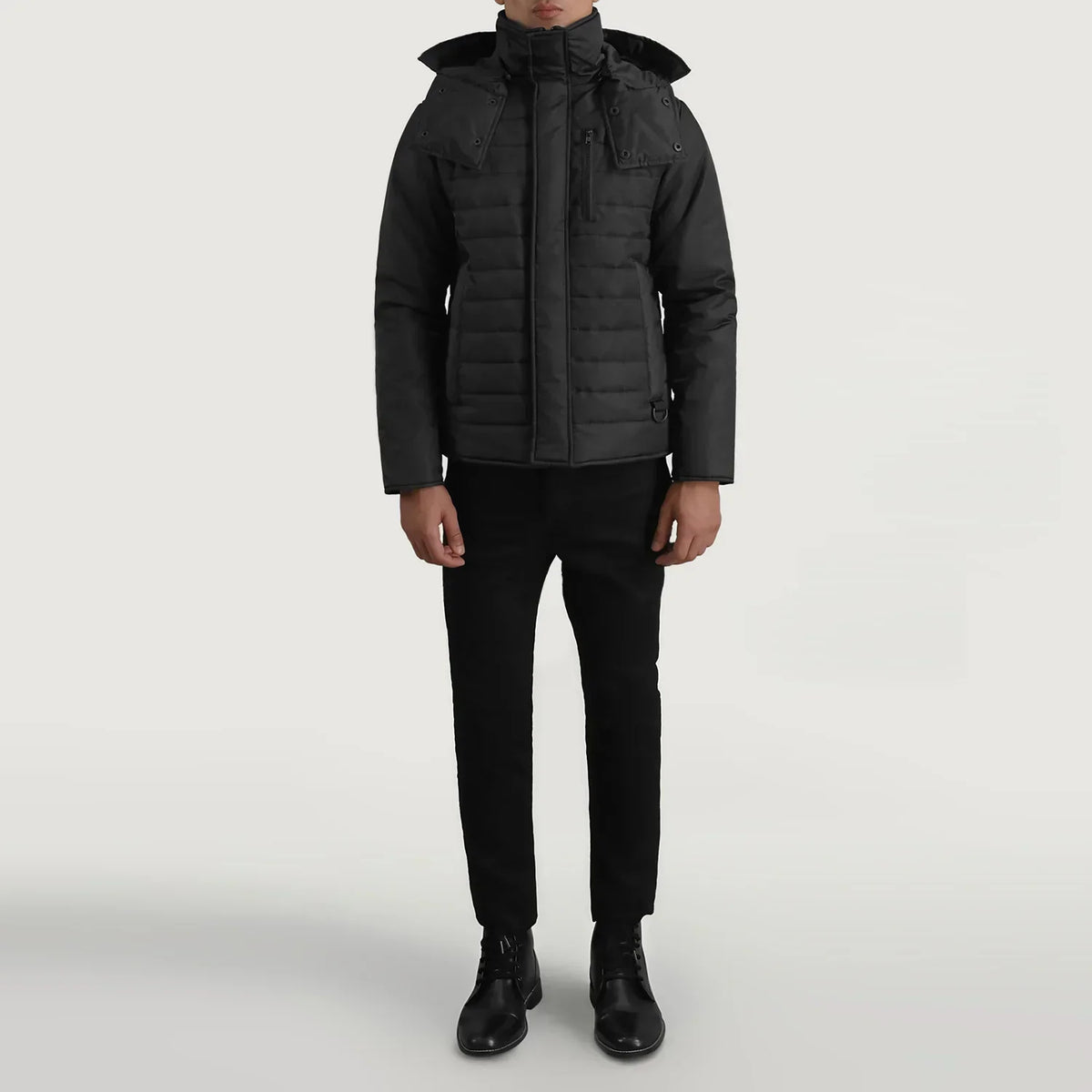 Malcolm Black Hooded Puffer Jacket - men's jacket in black nylon-polyester fabric, view 3