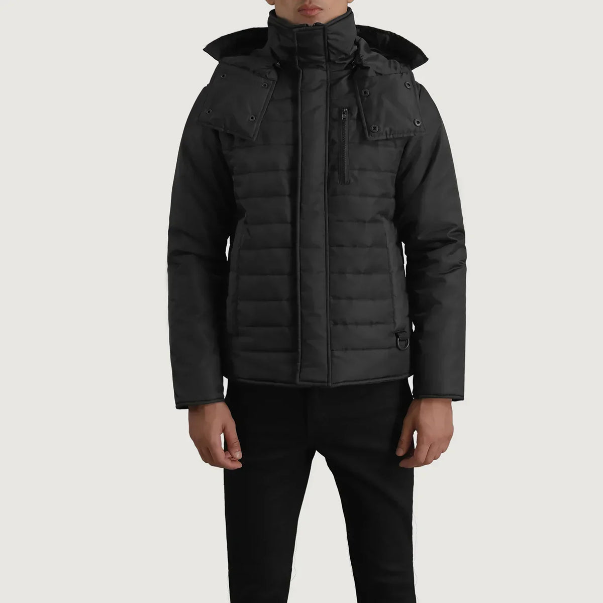 Malcolm Black Hooded Puffer Jacket - men's jacket in black nylon-polyester fabric, view 4