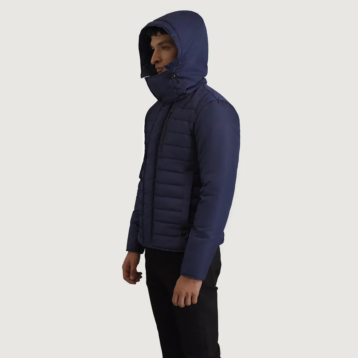 Malcolm Blue Hooded Puffer Jacket - men's jacket in blue nylon-polyester fabric, view 2
