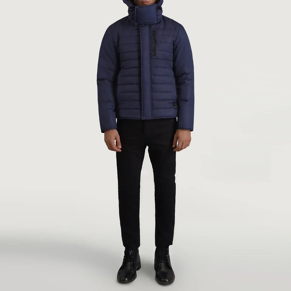 Malcolm Blue Hooded Puffer Jacket - men's jacket in blue nylon-polyester fabric, view 3