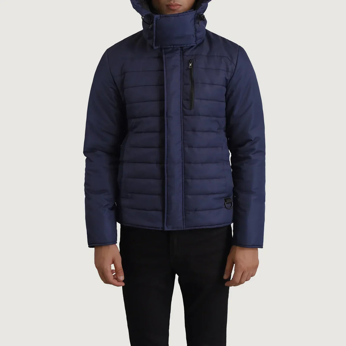 Malcolm Blue Hooded Puffer Jacket - men's jacket in blue nylon-polyester fabric, view 4