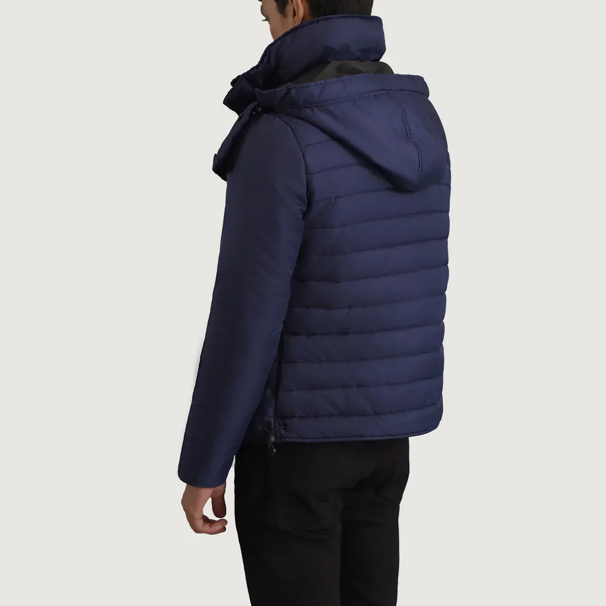 Malcolm Blue Hooded Puffer Jacket - men's jacket in blue nylon-polyester fabric, view 5