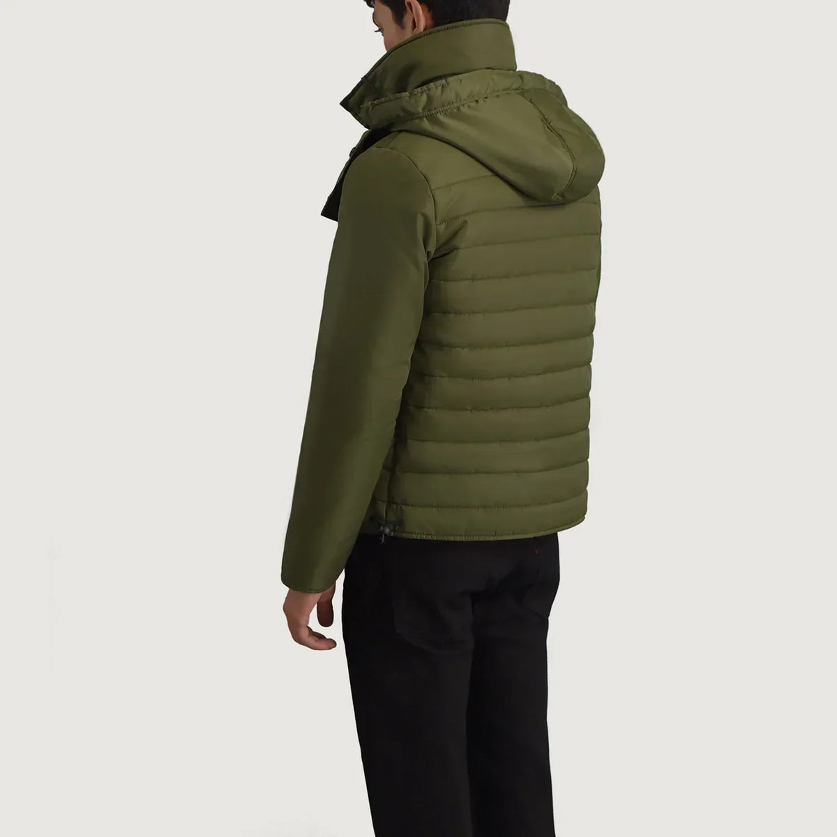 Malcolm Green Hooded Puffer Jacket - men's jacket in green nylon-polyester fabric, view 2