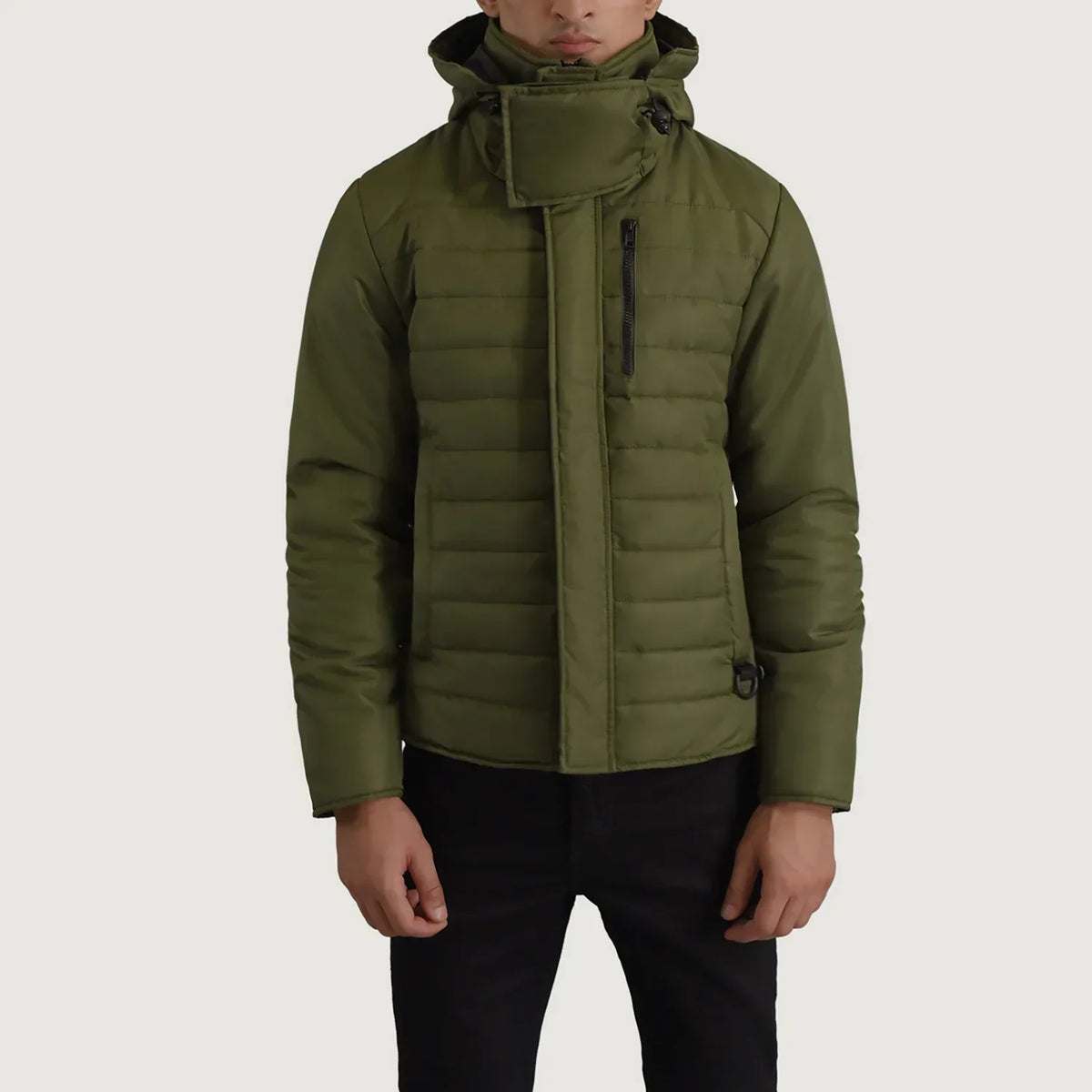 Malcolm Green Hooded Puffer Jacket - men's jacket in green nylon-polyester fabric, view 3