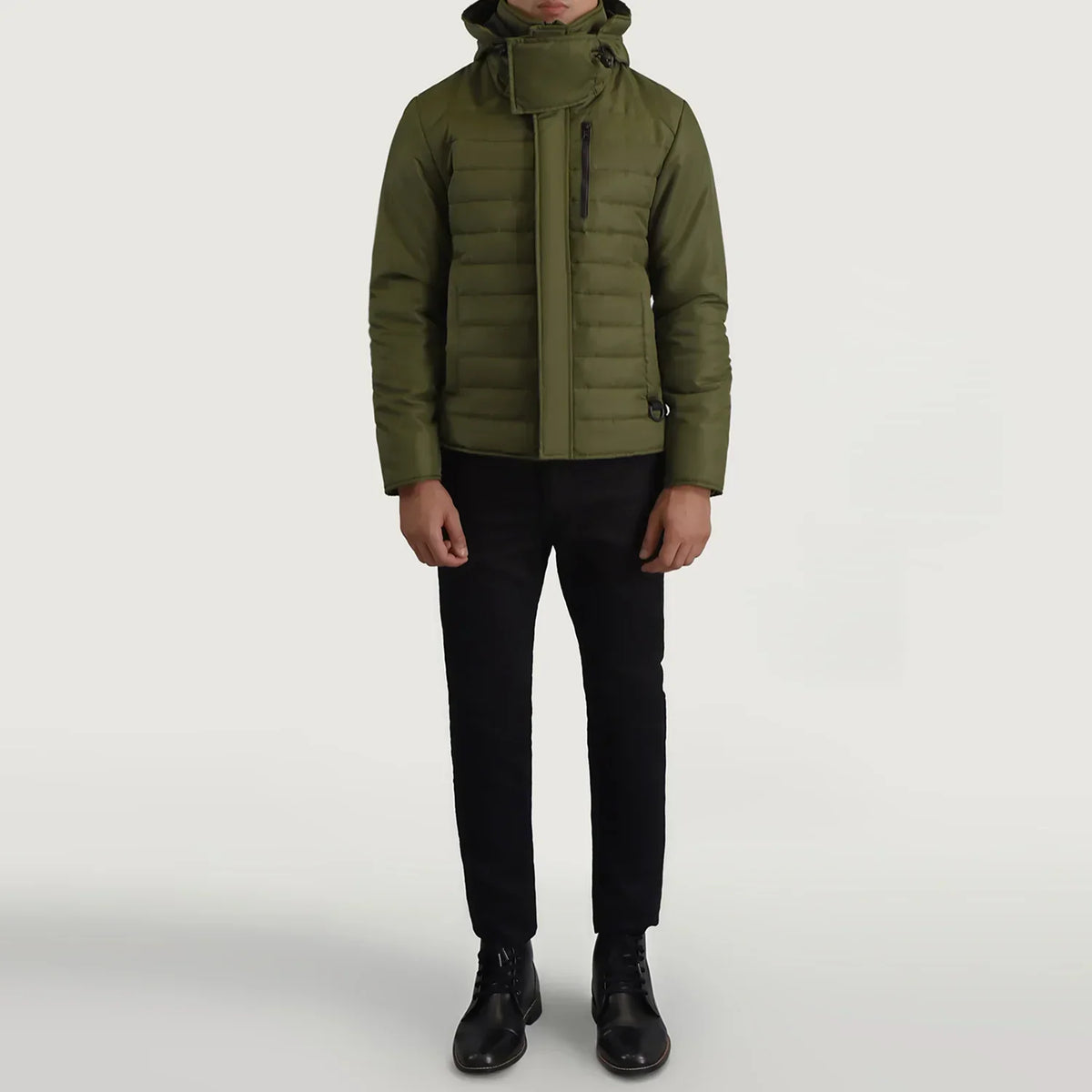 Malcolm Green Hooded Puffer Jacket - men's jacket in green nylon-polyester fabric, view 4