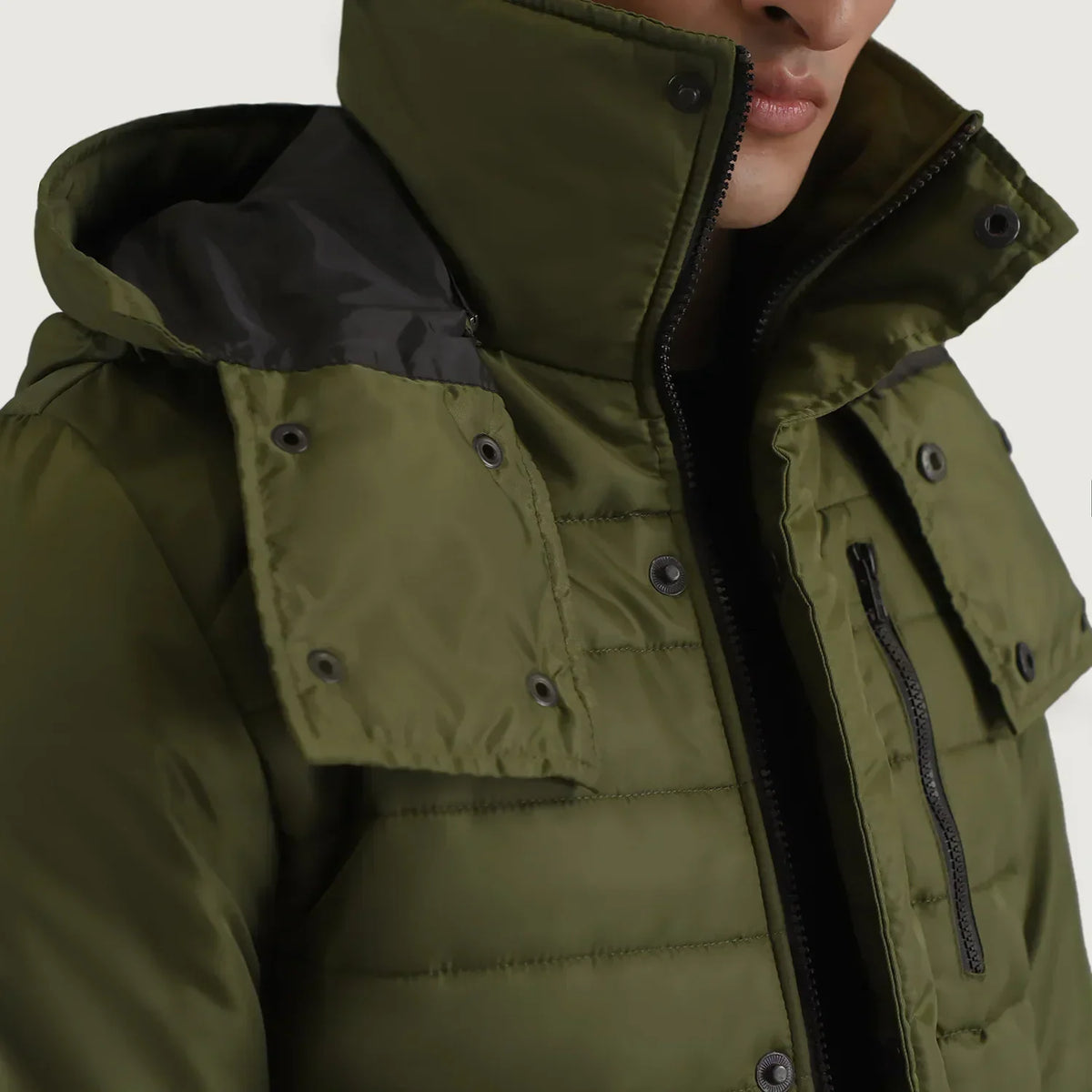 Malcolm Green Hooded Puffer Jacket - men's jacket in green nylon-polyester fabric, view 5