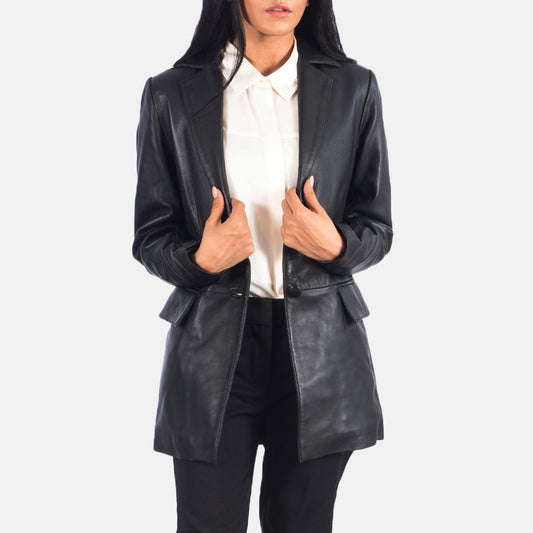 Marilyn Black Leather Blazer - women's blazer in black sheepskin leather, view 1