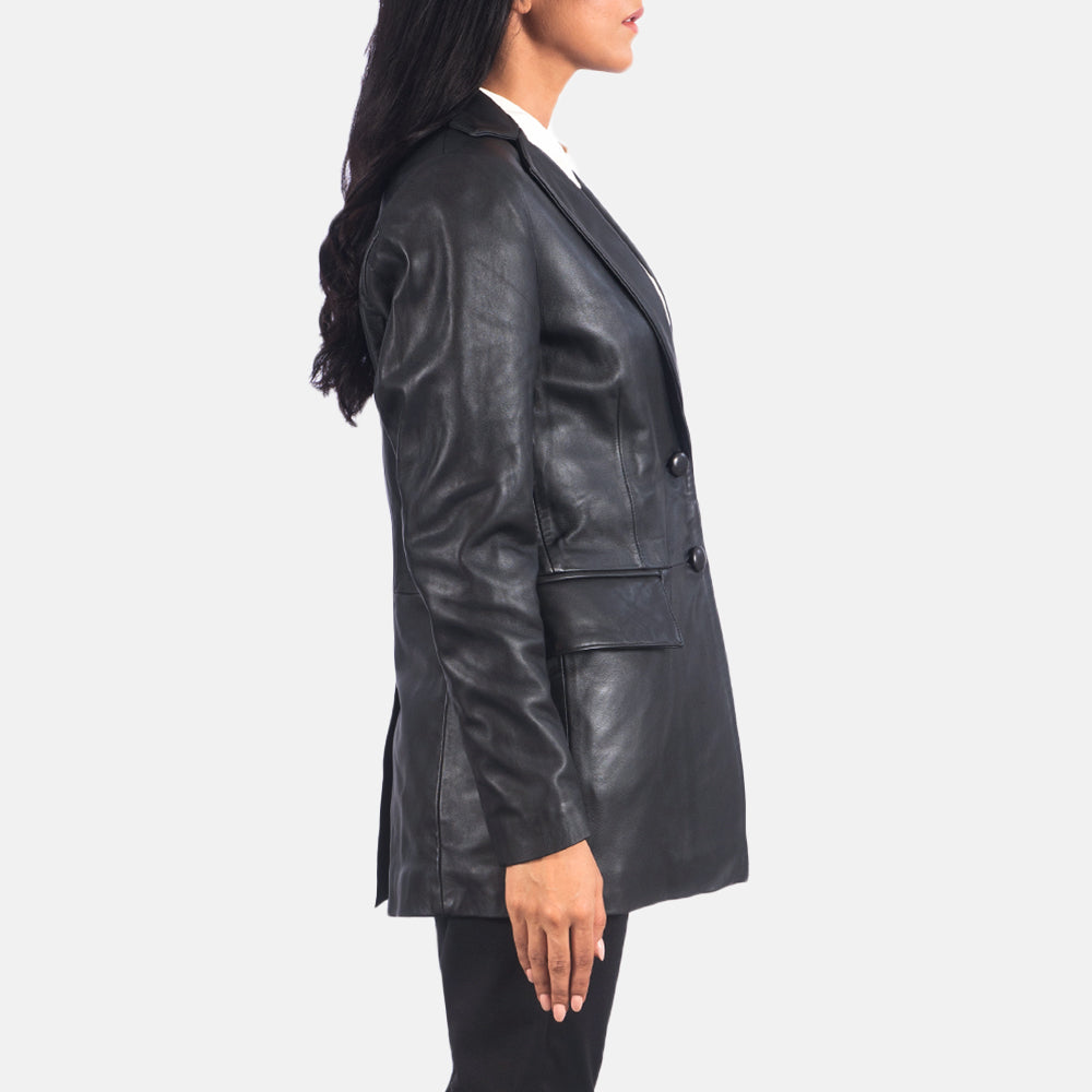Marilyn Black Leather Blazer - women's blazer in black sheepskin leather, view 2