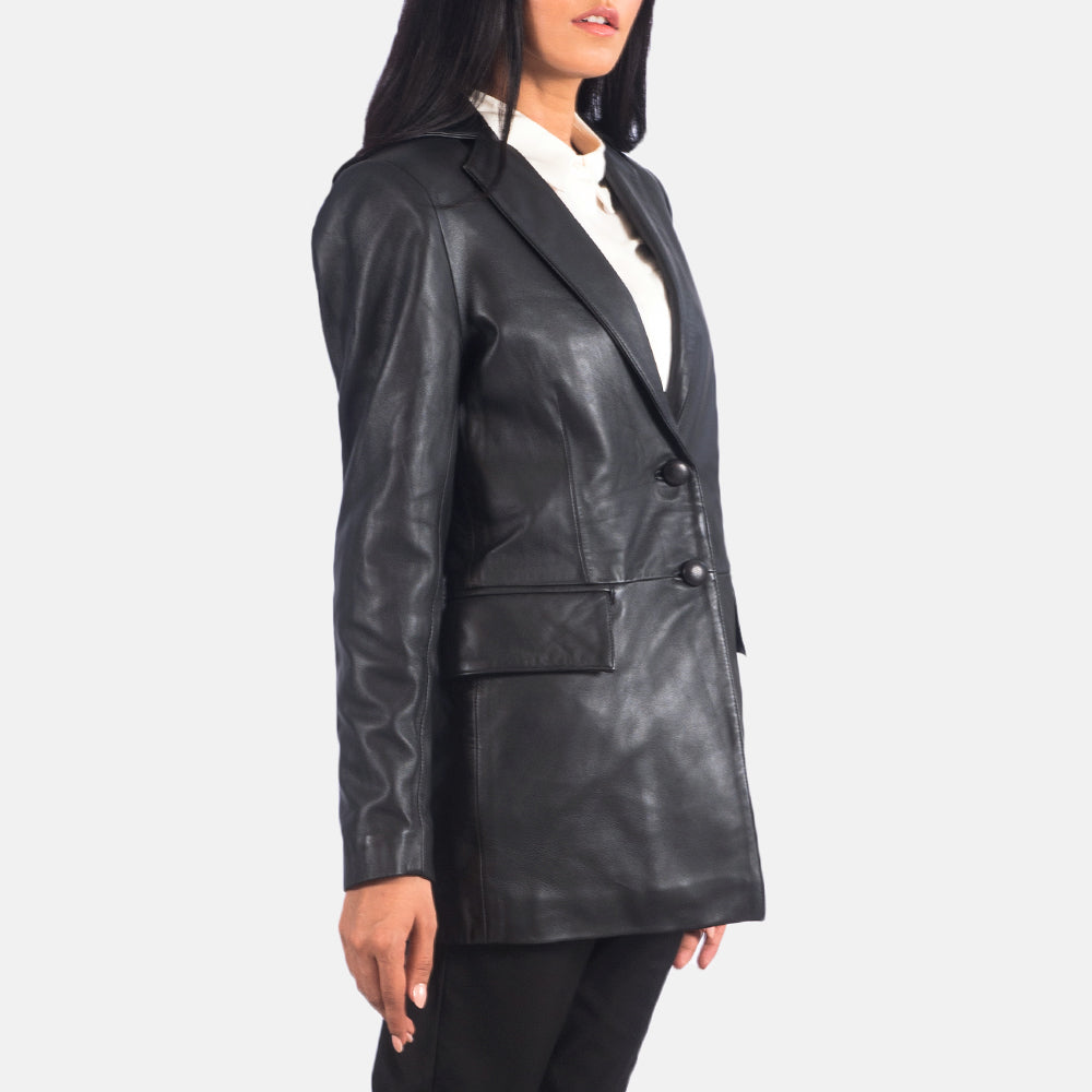 Marilyn Black Leather Blazer - women's blazer in black sheepskin leather, view 5