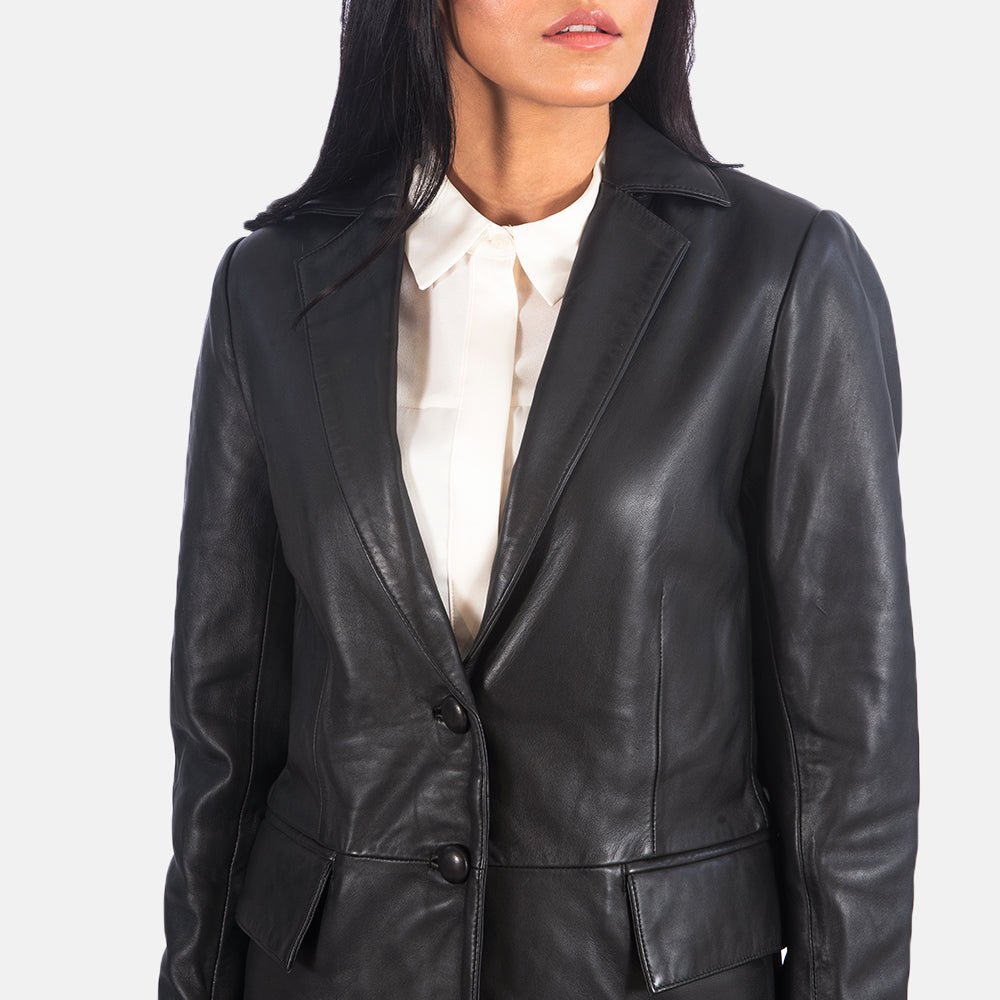Marilyn Black Leather Blazer - women's blazer in black sheepskin leather, view 6