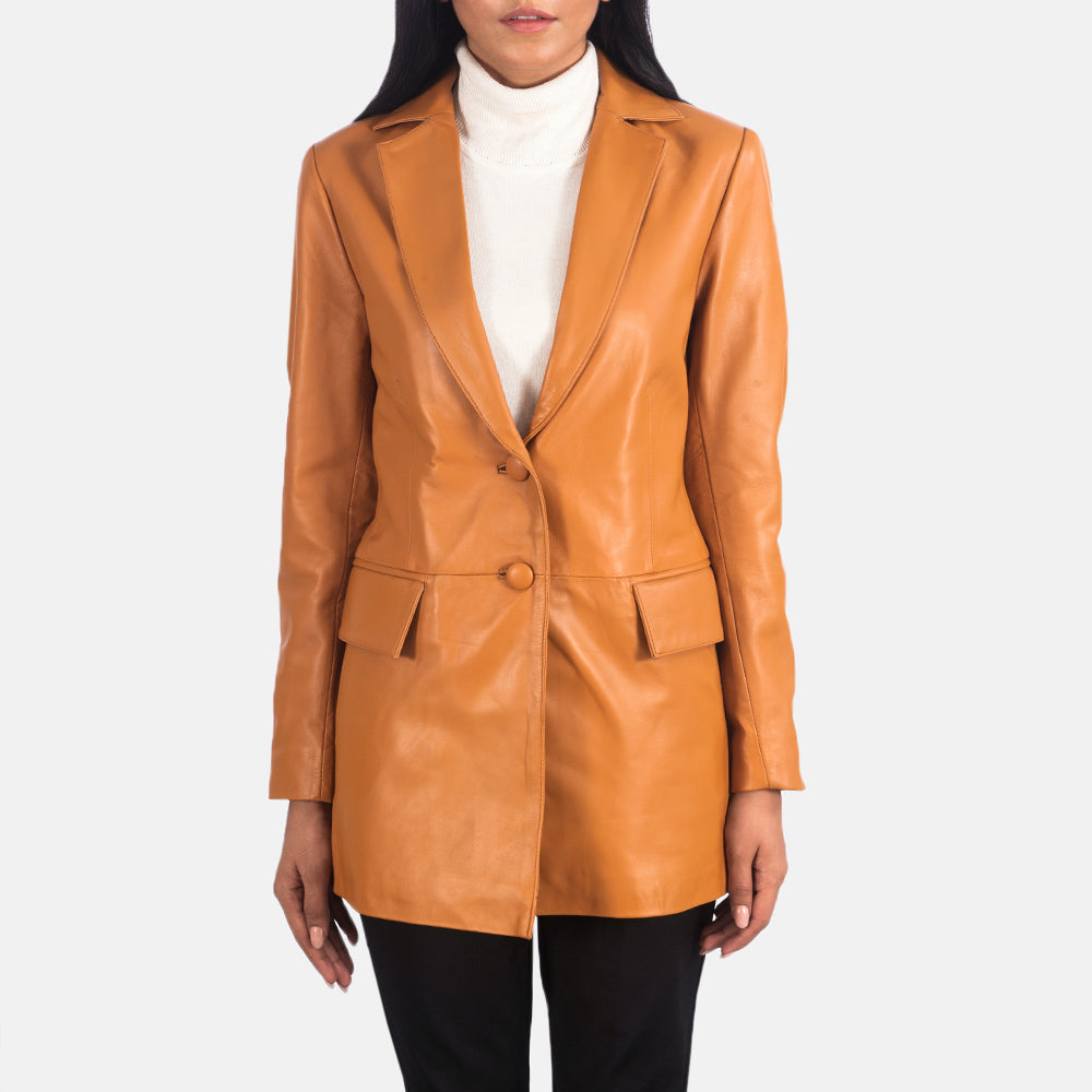 Brex Marilyn Tan Brown Leather Blazer - women's blazer in tan brown sheepskin leather, view 1