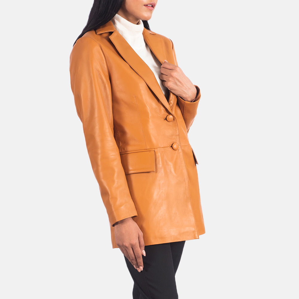 Brex Marilyn Tan Brown Leather Blazer - women's blazer in tan brown sheepskin leather, view 2