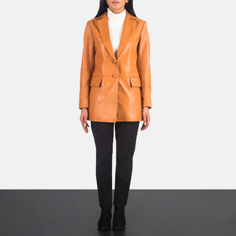 Brex Marilyn Tan Brown Leather Blazer - women's blazer in tan brown sheepskin leather, view 3