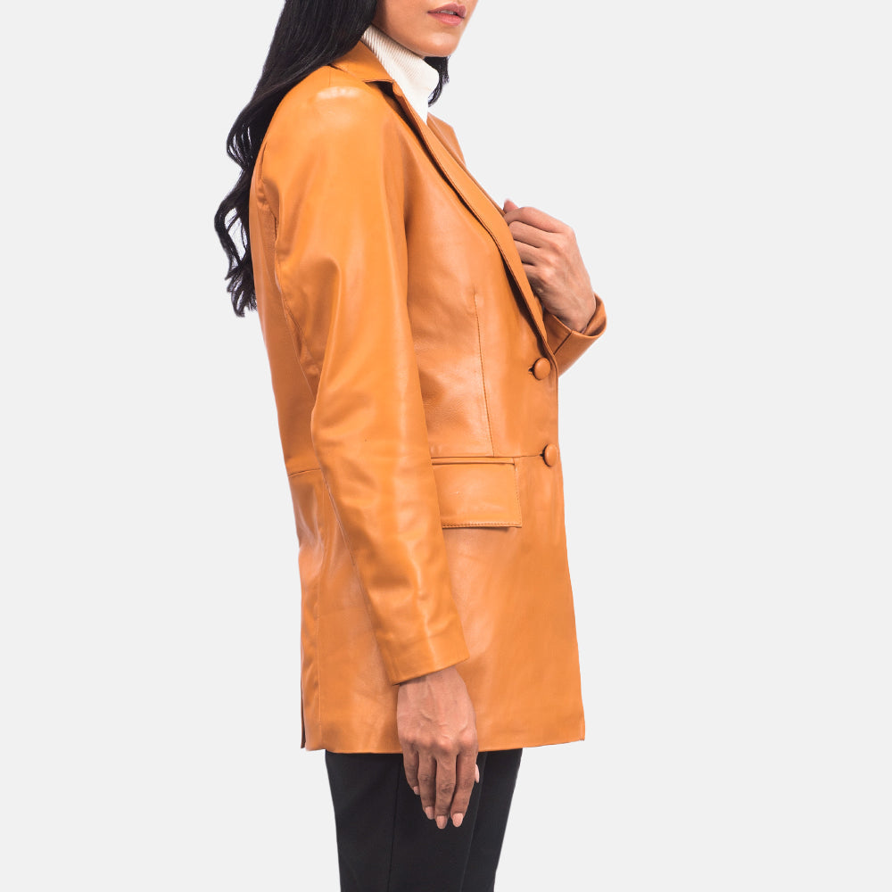 Brex Marilyn Tan Brown Leather Blazer - women's blazer in tan brown sheepskin leather, view 4