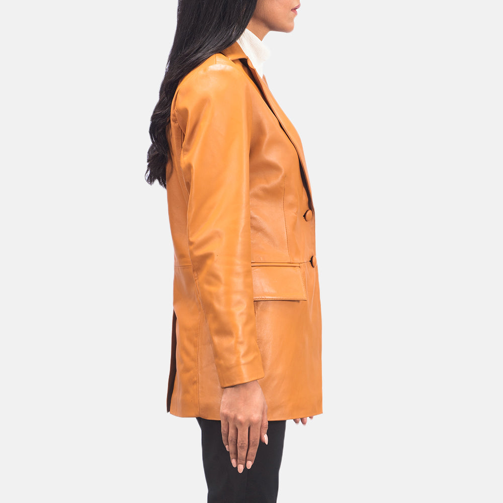 Brex Marilyn Tan Brown Leather Blazer - women's blazer in tan brown sheepskin leather, view 5