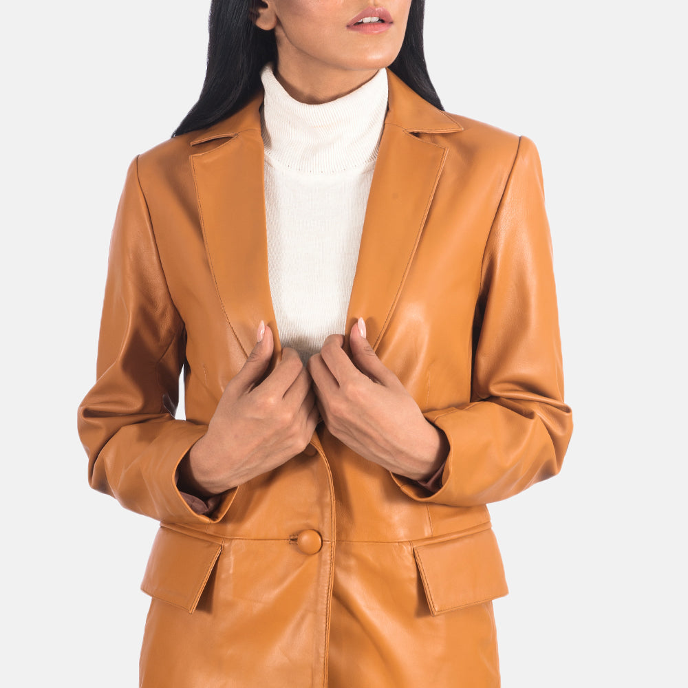 Brex Marilyn Tan Brown Leather Blazer - women's blazer in tan brown sheepskin leather, view 6