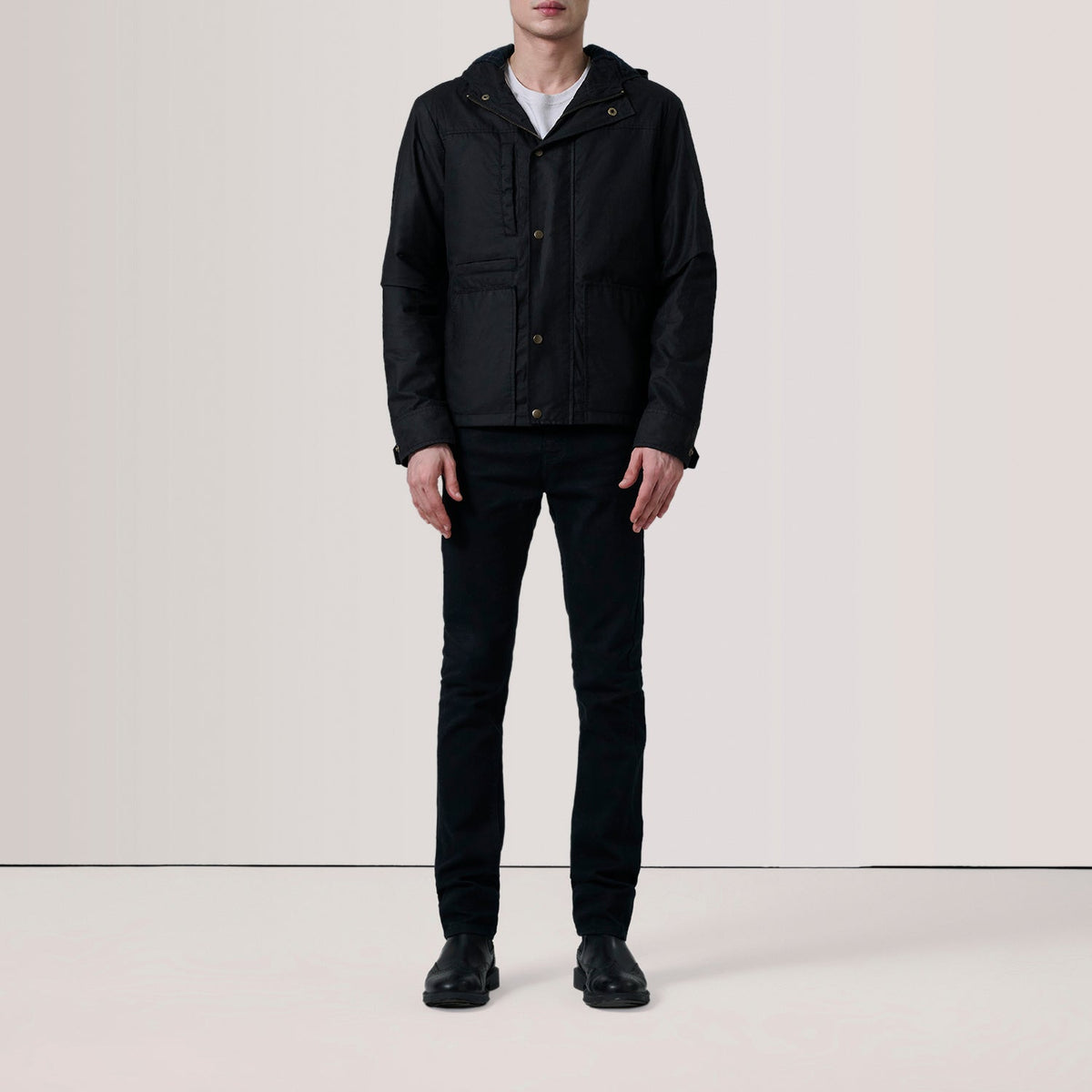 Marlo Black Canvas Hooded Work Jacket - men's jacket in black canvas fabric, view 2