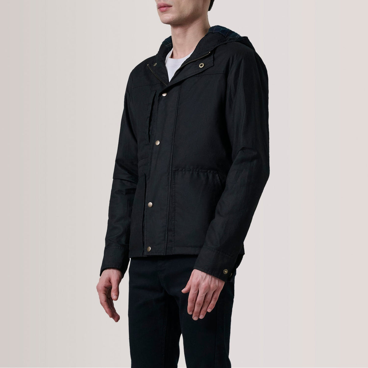 Marlo Black Canvas Hooded Work Jacket - men's jacket in black canvas fabric, view 3