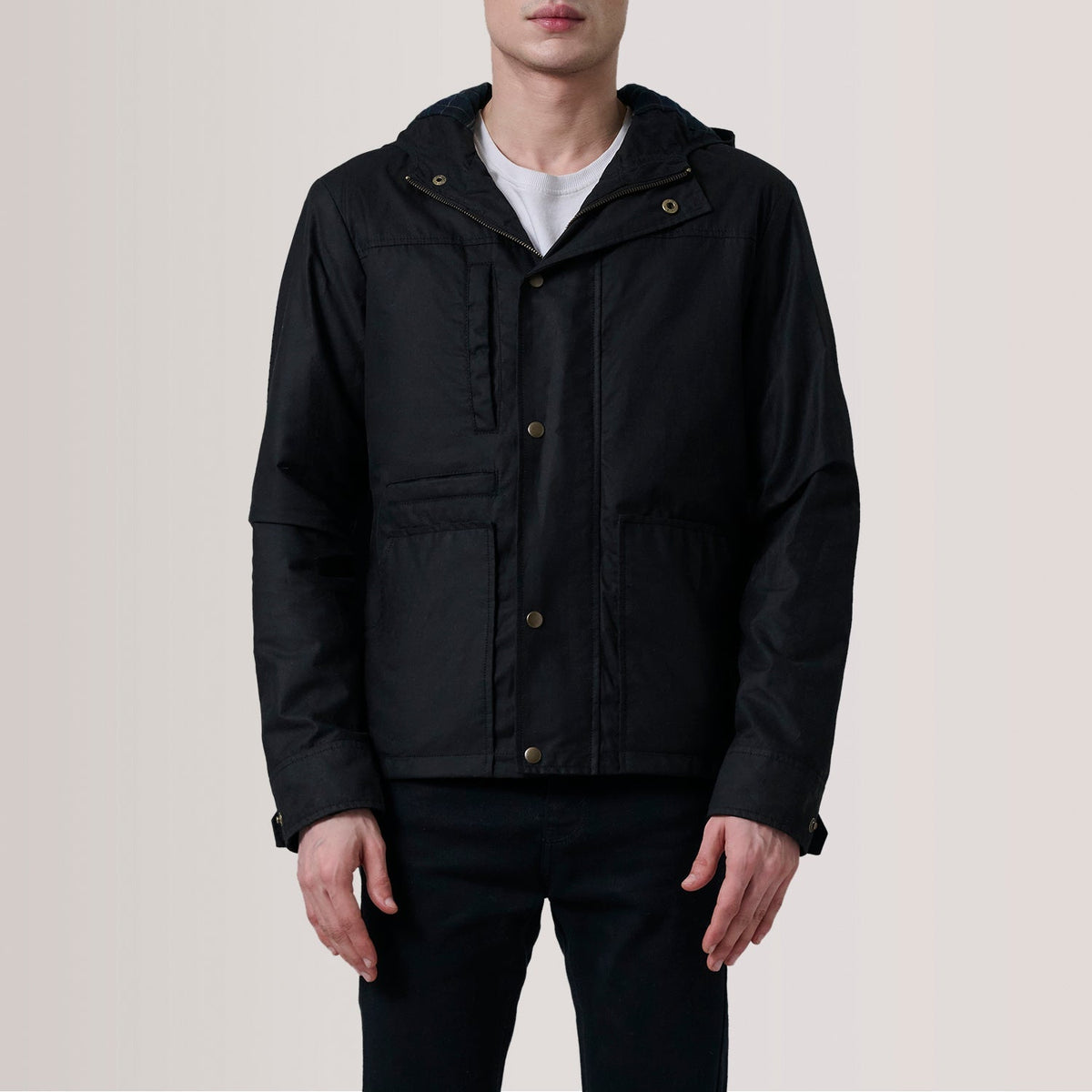 Marlo Black Canvas Hooded Work Jacket - men's jacket in black canvas fabric, view 5