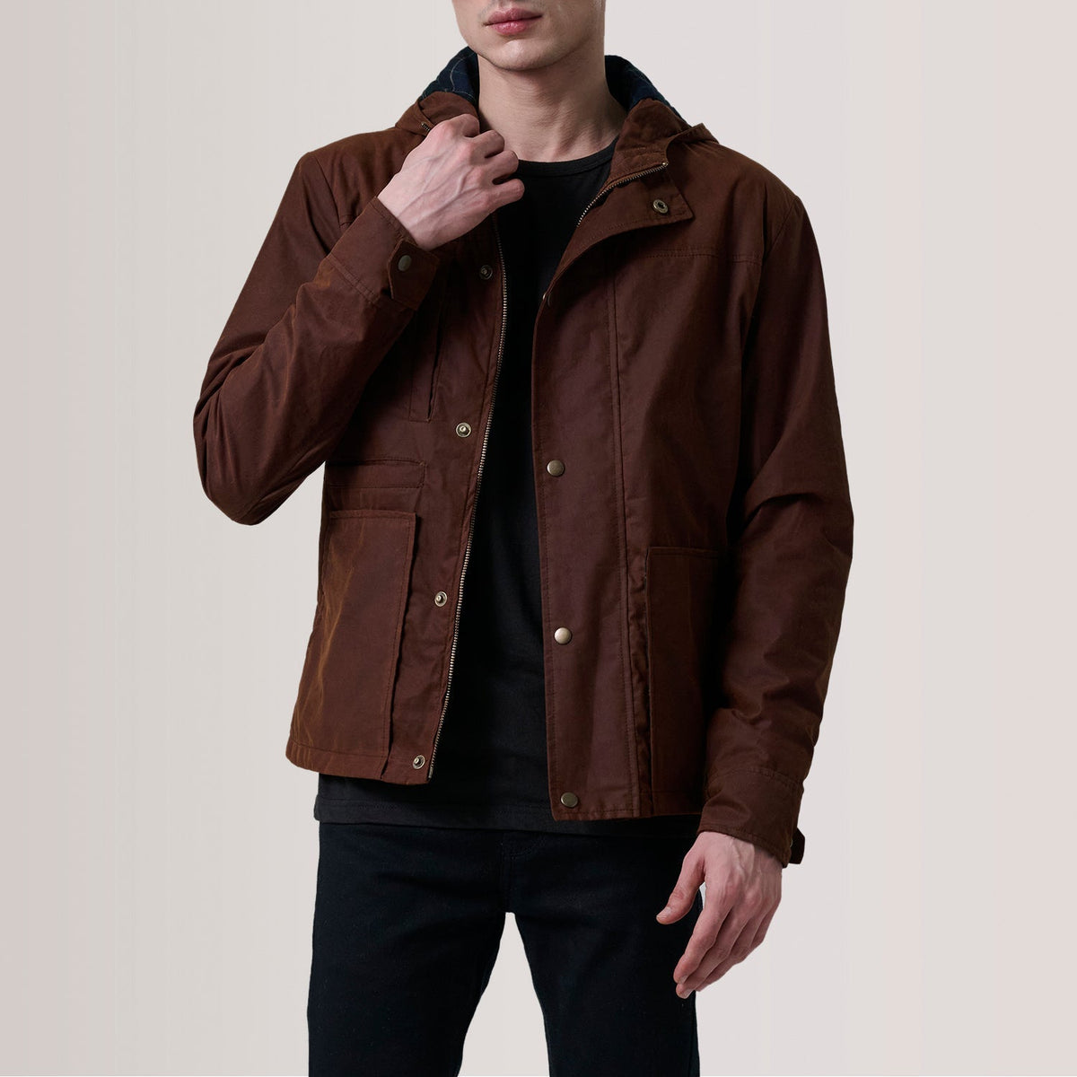 Marlo Brown Canvas Hooded Work Jacket - men's jacket in brown canvas fabric, view 1
