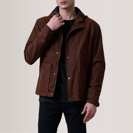 Marlo Brown Canvas Hooded Work Jacket - men's jacket in brown canvas fabric, view 1