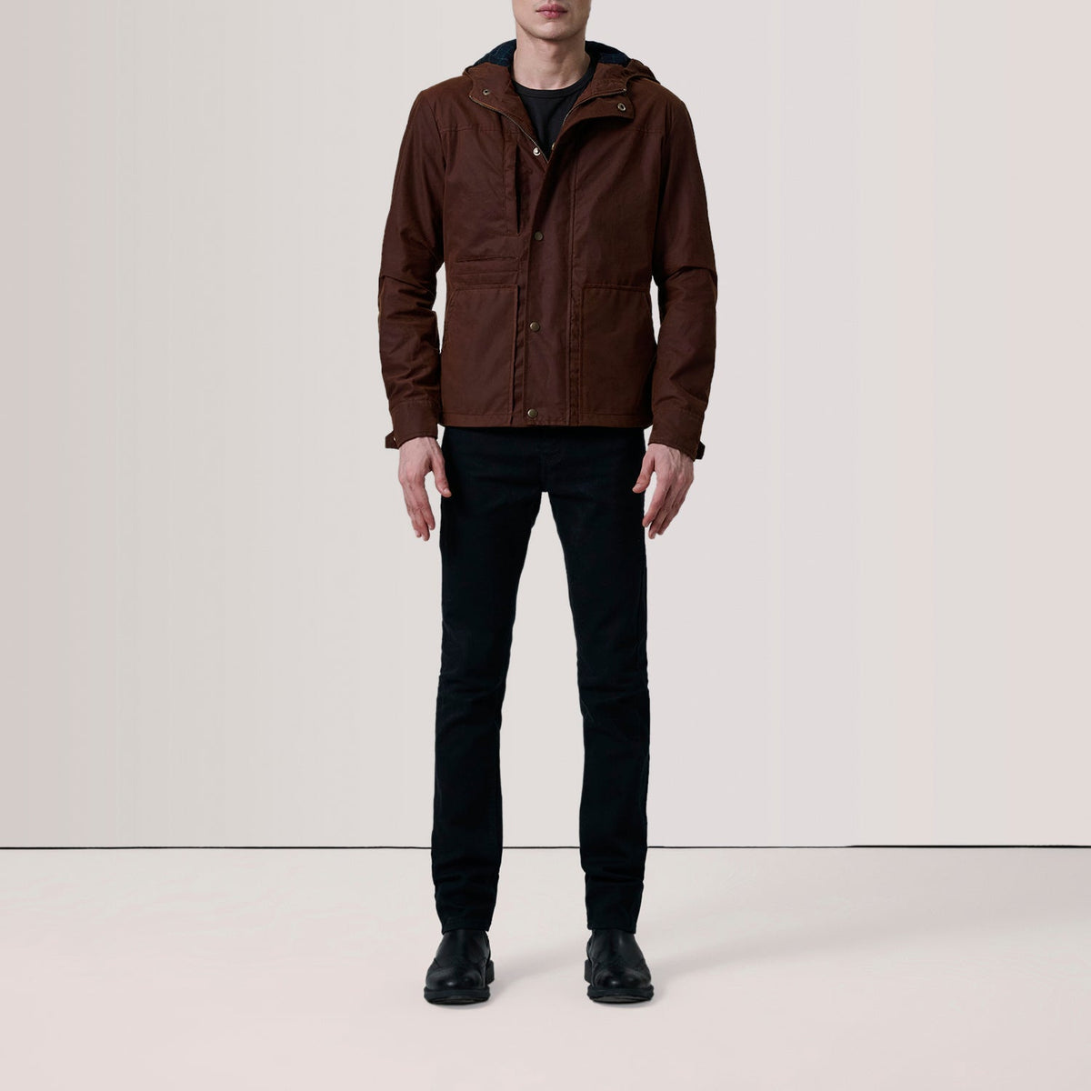 Marlo Brown Canvas Hooded Work Jacket - men's jacket in brown canvas fabric, view 2