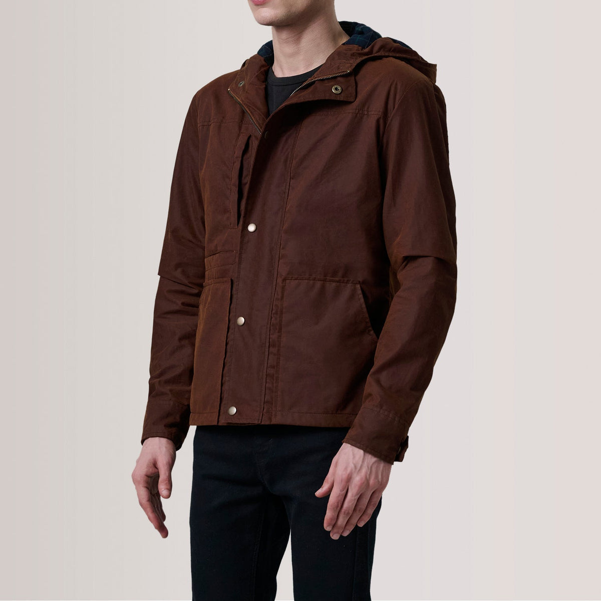 Marlo Brown Canvas Hooded Work Jacket - men's jacket in brown canvas fabric, view 3