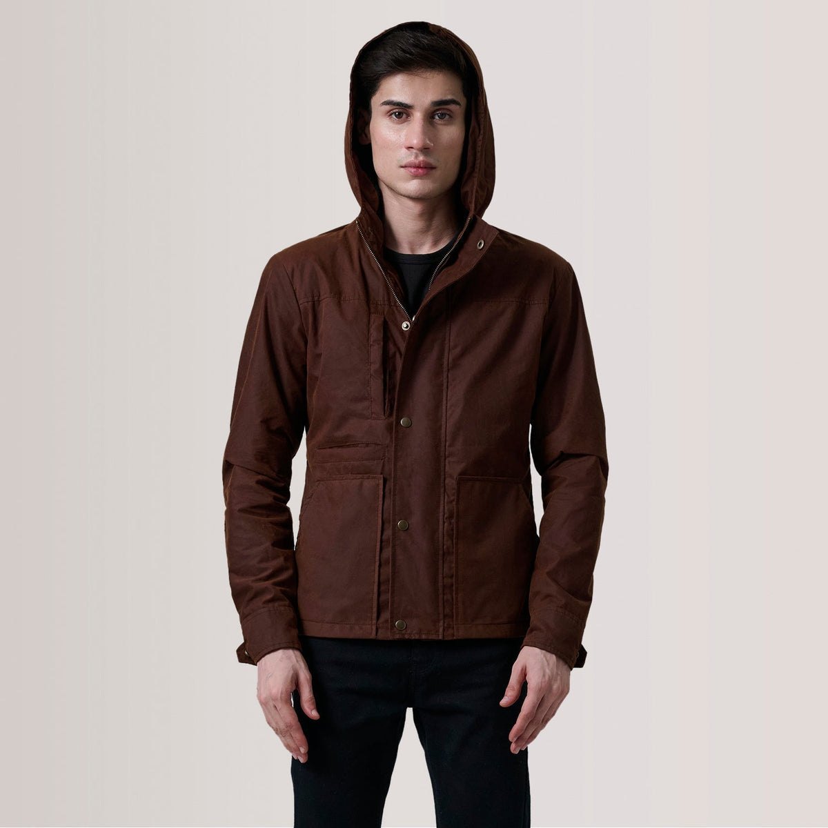 Marlo Brown Canvas Hooded Work Jacket - men's jacket in brown canvas fabric, view 5