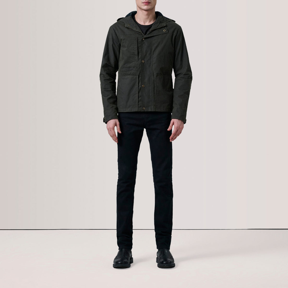Marlo Olive Canvas Hooded Work Jacket - men's jacket in olive canvas fabric, view 2