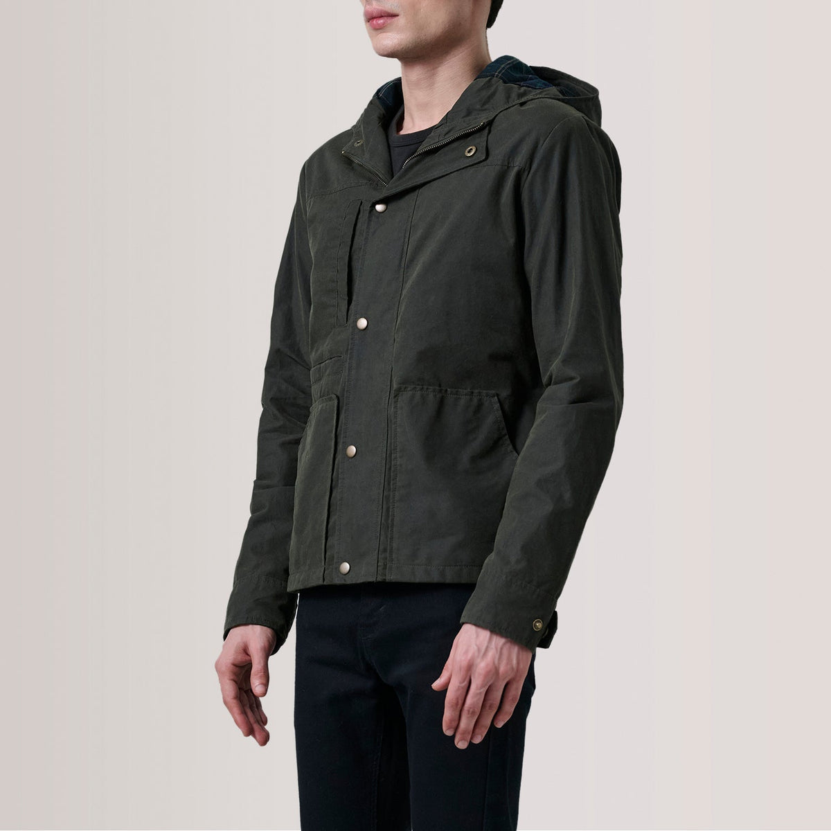 Marlo Olive Canvas Hooded Work Jacket - men's jacket in olive canvas fabric, view 3
