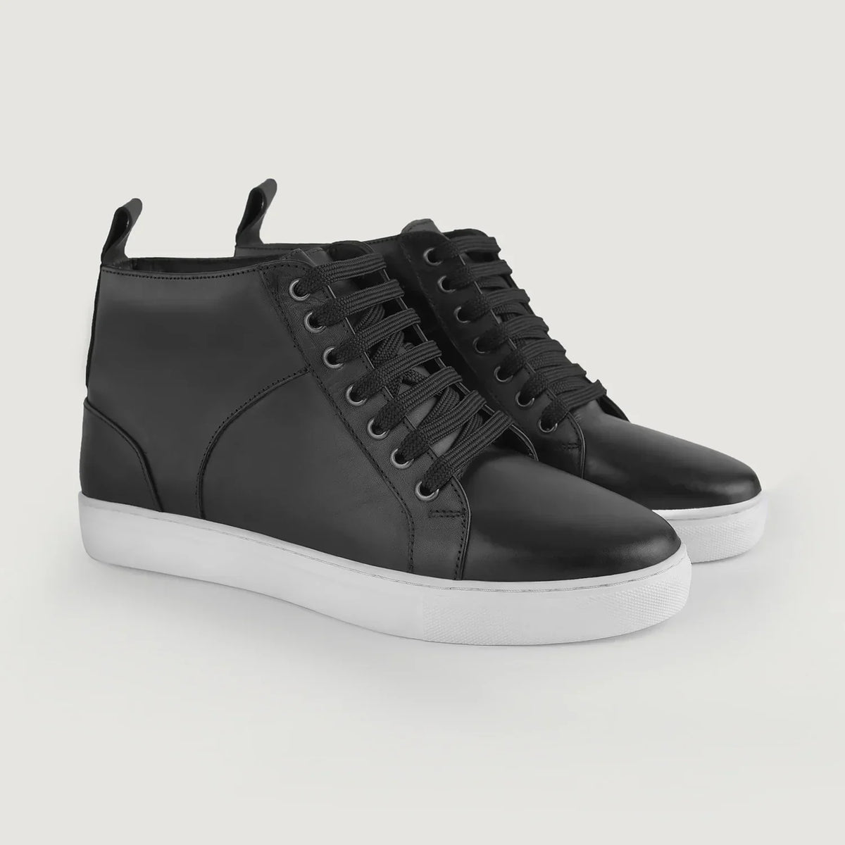 Marty High Top Black Leather Sneakers - men's sneakers in black cowhide leather, view 1