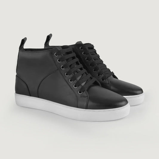 Marty High Top Black Leather Sneakers - men's sneakers in black cowhide leather, view 1