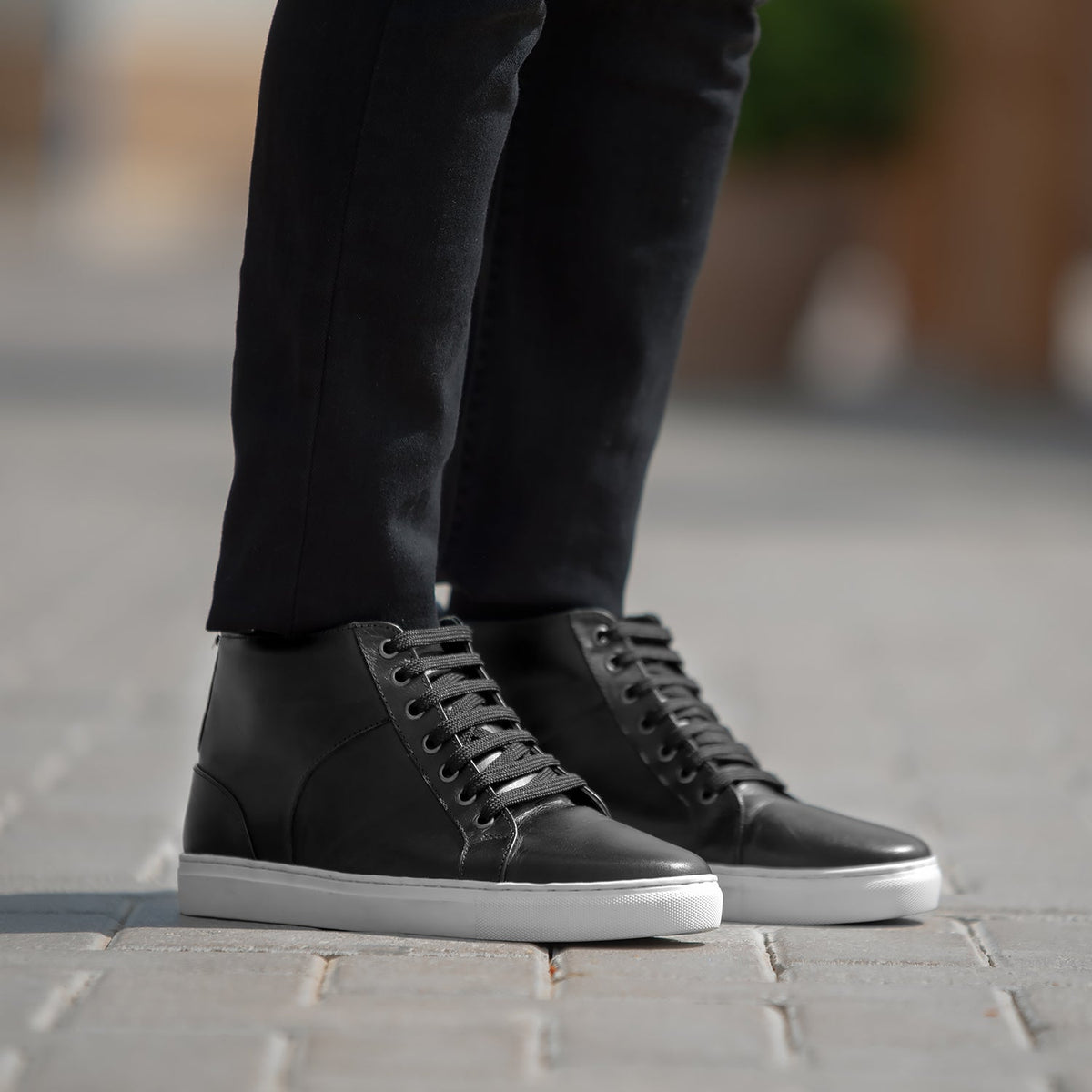 Marty High Top Black Leather Sneakers - men's sneakers in black cowhide leather, view 5