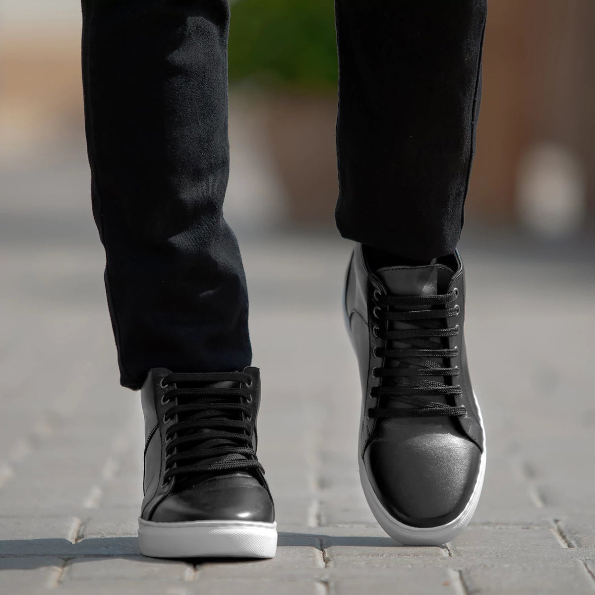 Marty High Top Black Leather Sneakers - men's sneakers in black cowhide leather, view 6