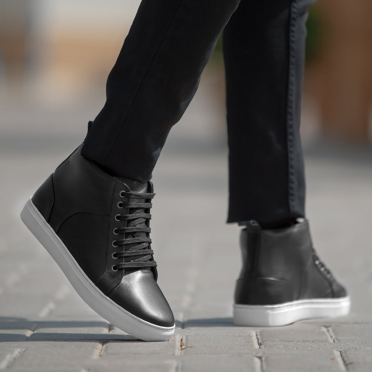 Marty High Top Black Leather Sneakers - men's sneakers in black cowhide leather, view 7