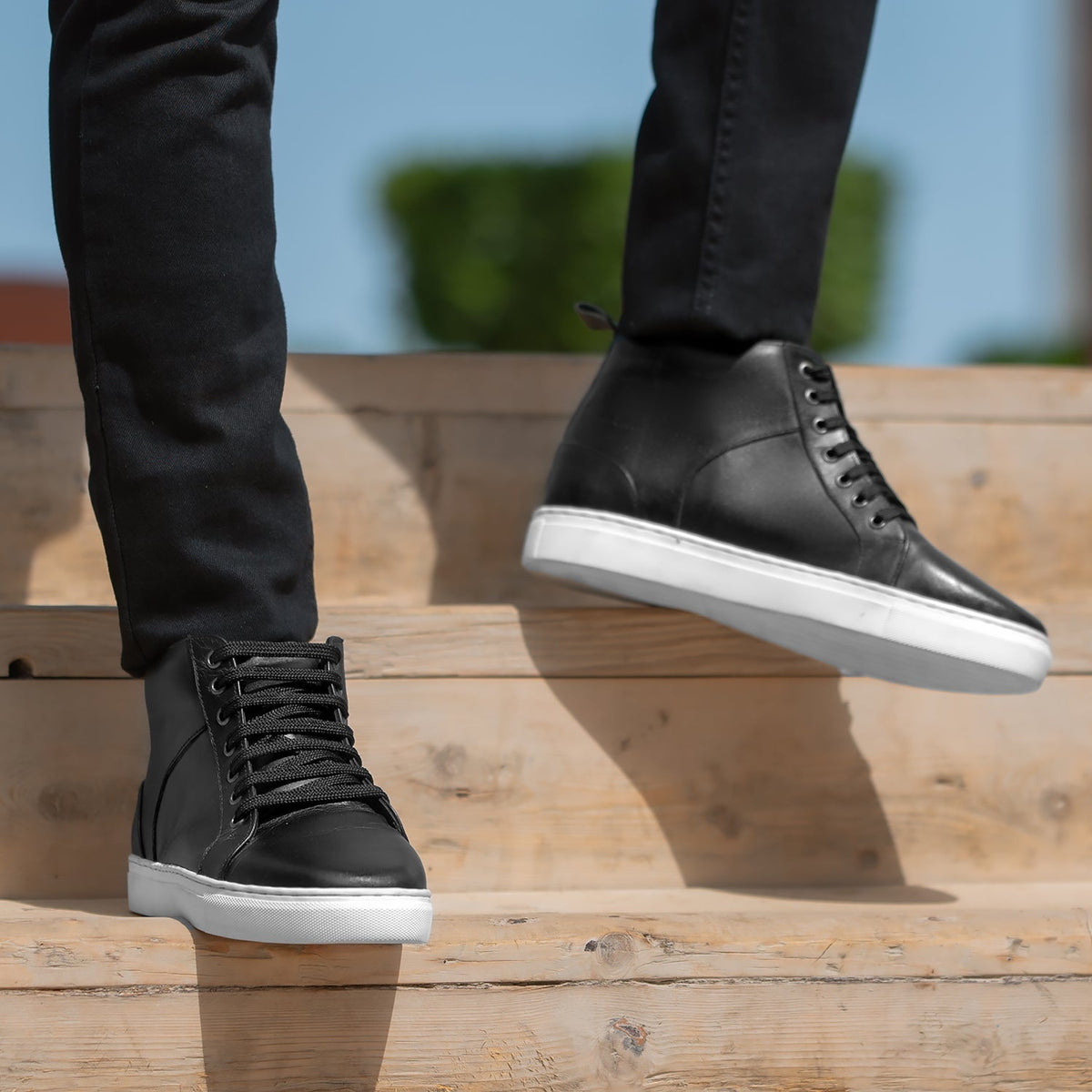 Marty High Top Black Leather Sneakers - men's sneakers in black cowhide leather, view 8