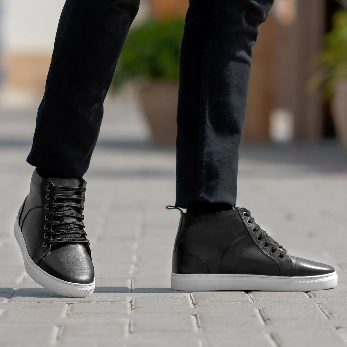 Marty High Top Black Leather Sneakers - men's sneakers in black cowhide leather, view 9