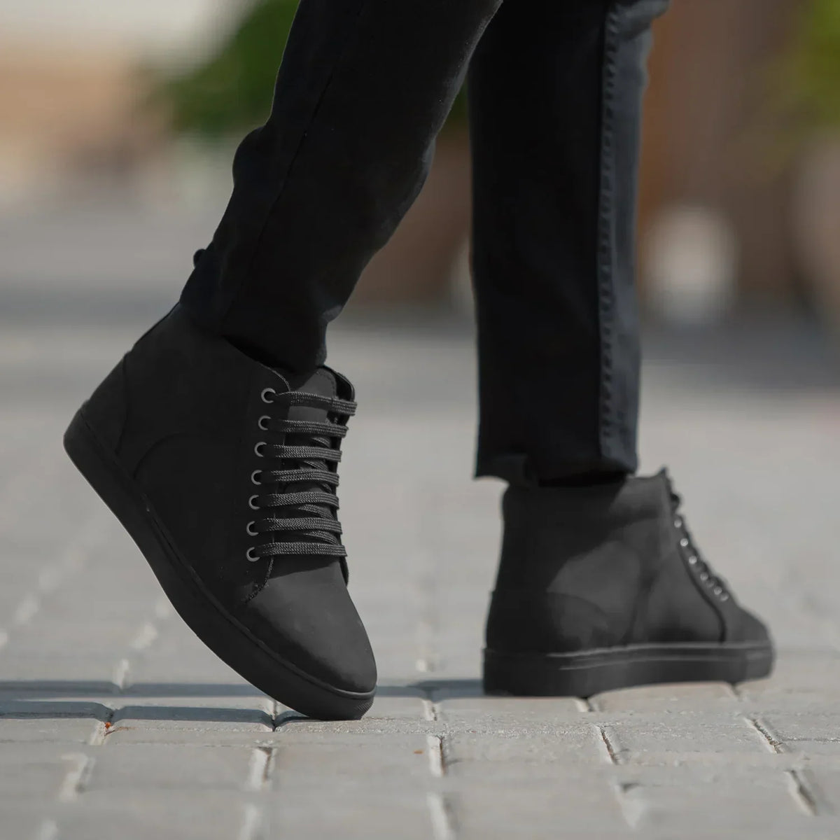 Marty High Top Black Nubuck Sneakers - men's sneakers in black nubuck leather, view 2