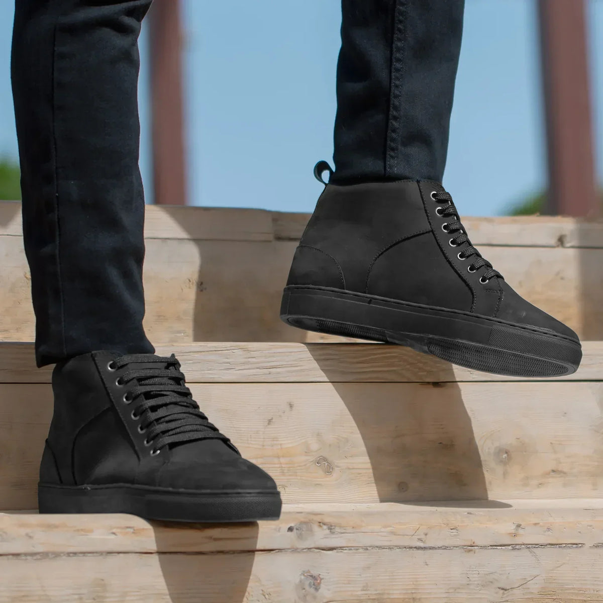 Marty High Top Black Nubuck Sneakers - men's sneakers in black nubuck leather, view 3