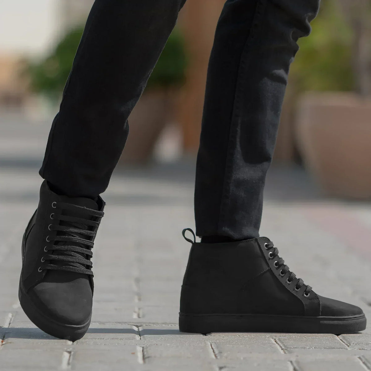 Marty High Top Black Nubuck Sneakers - men's sneakers in black nubuck leather, view 4