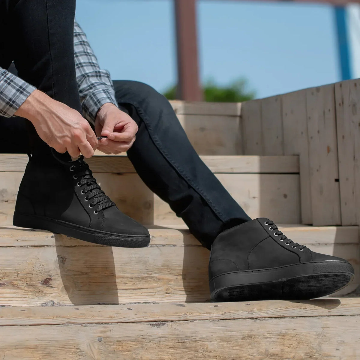 Marty High Top Black Nubuck Sneakers - men's sneakers in black nubuck leather, view 5