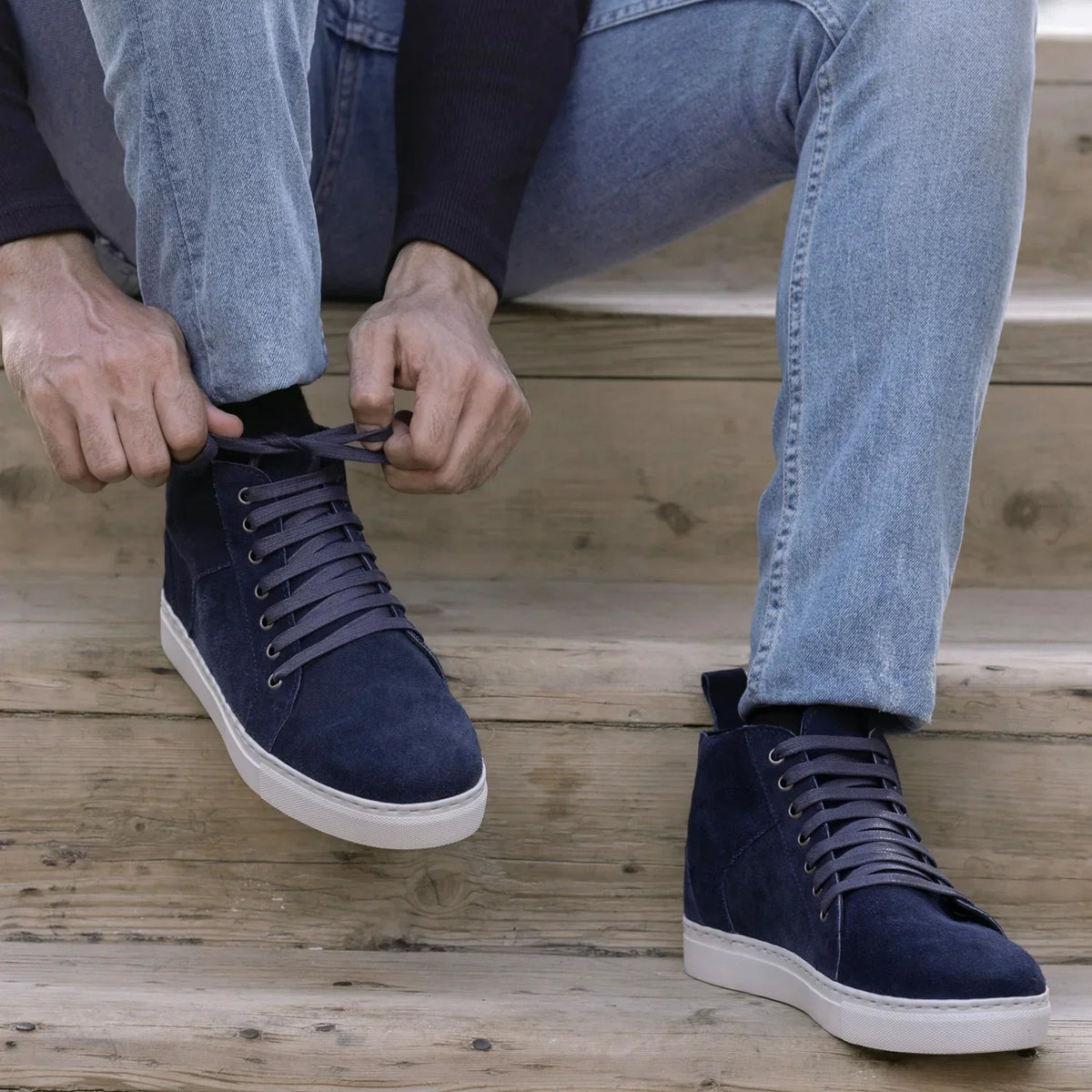 Marty High Top Blue Suede Leather Sneakers - men's sneakers in blue suede leather, view 10