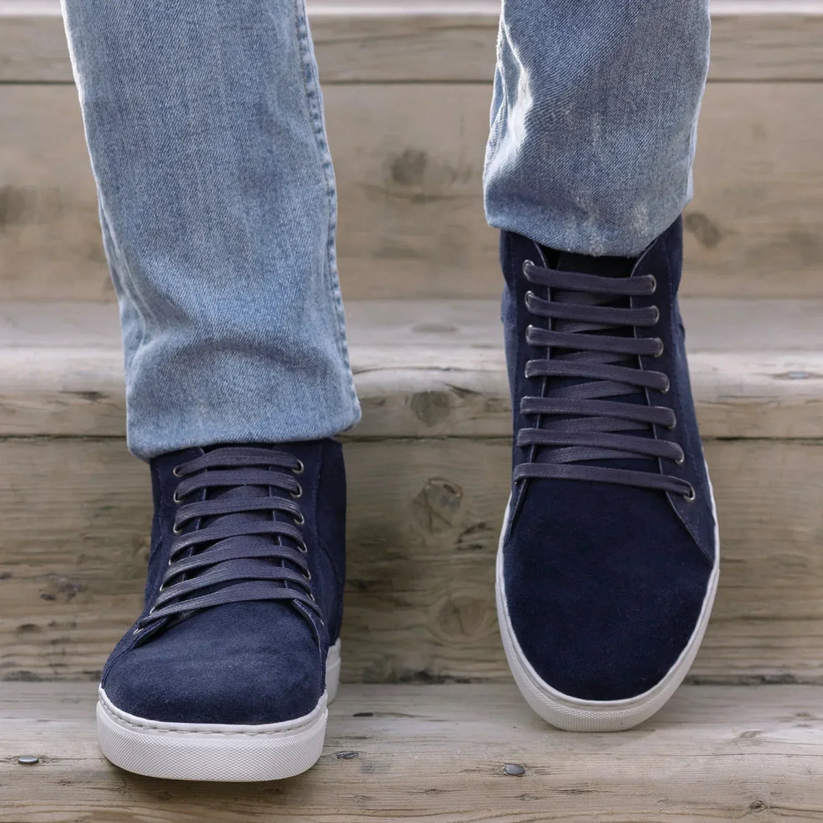 Marty High Top Blue Suede Leather Sneakers - men's sneakers in blue suede leather, view 6